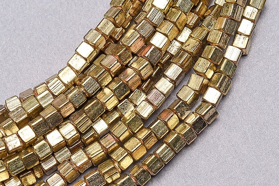 275 - Gold Brass Cube Beads. 2mm square Metal Spacer Beads. MB-219-G