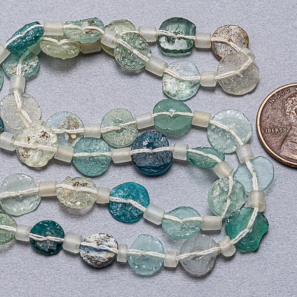 Ancient Roman Glass Button beads. Small Light Ancient Roman Era Beads. ROM-6