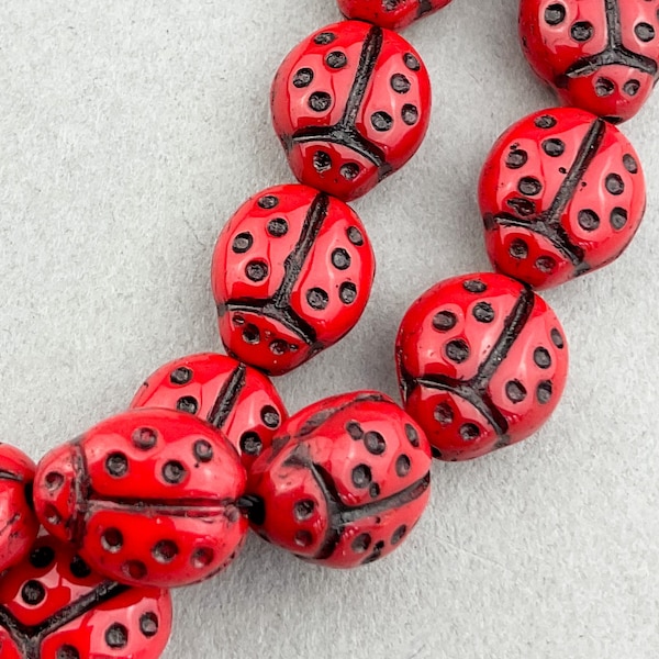 25 Small Red Ladybug Czech Glass Beads CZ-494-9