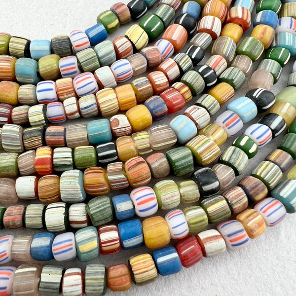 Java Gooseberry Beads.  Small Striped Multi color Glass Java Beads. GLS-124