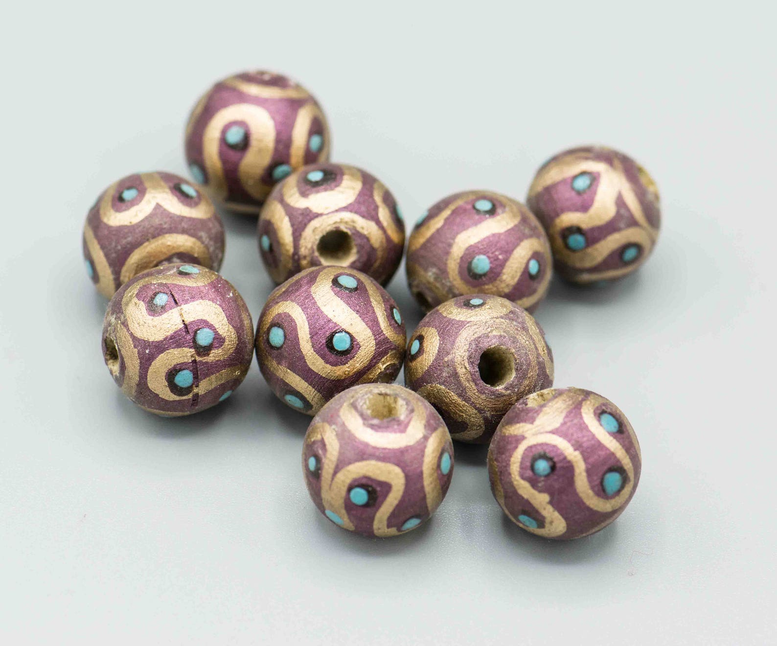 10 Hand Painted Wood Beads 15mm 4mm Big Hole Bead Colorful Etsy