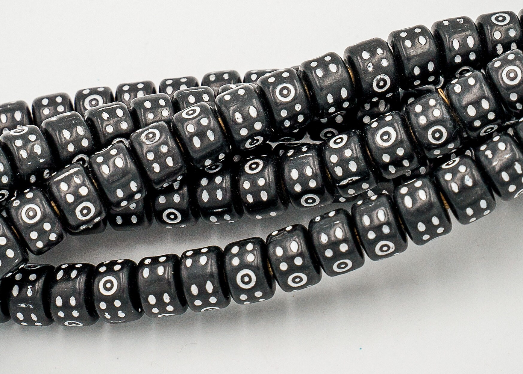 Black Resin Eye Beads. African Protective Eye Roller Beads. TBW
