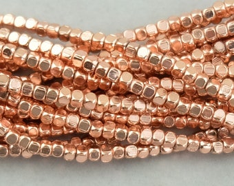 220 Rounded Cube Copper Spacer Beads. 3mm with 1.5mm Hole 214 Beads on 24" Strand MB-52-C