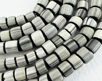 Java Gooseberry Beads. 5mm Black handmade striped ethnic beads. GLS-160