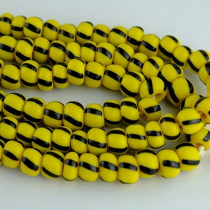 96 Striped Glass Beads. 9mm Yellow stripe Chevron Glass beads. SKU-SB-28