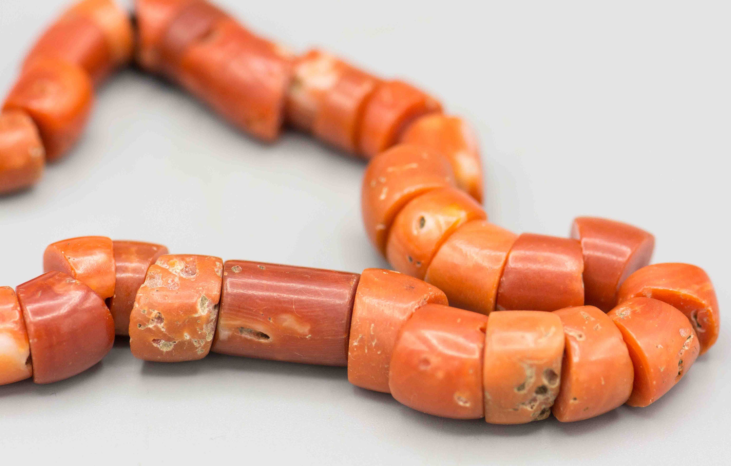 Antique Natural Coral Beads From Nepal Mediterranean Red Orange Coral Beads  11 Strand 55.2 Grams SKU-TB-116 