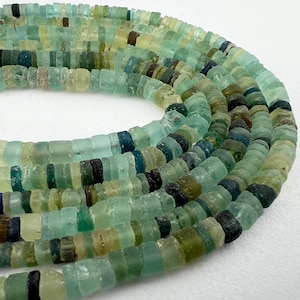 4mm Roman Glass Heishi Beads. Blue Green Rustic Glass beads. ROM-89
