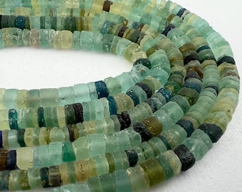 4mm Roman Glass Heishi Beads. Blue Green Rustic Glass beads. ROM-89