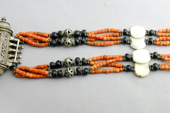 Antique Coral Uzbek Wedding Necklace. Silver and Coral Collector