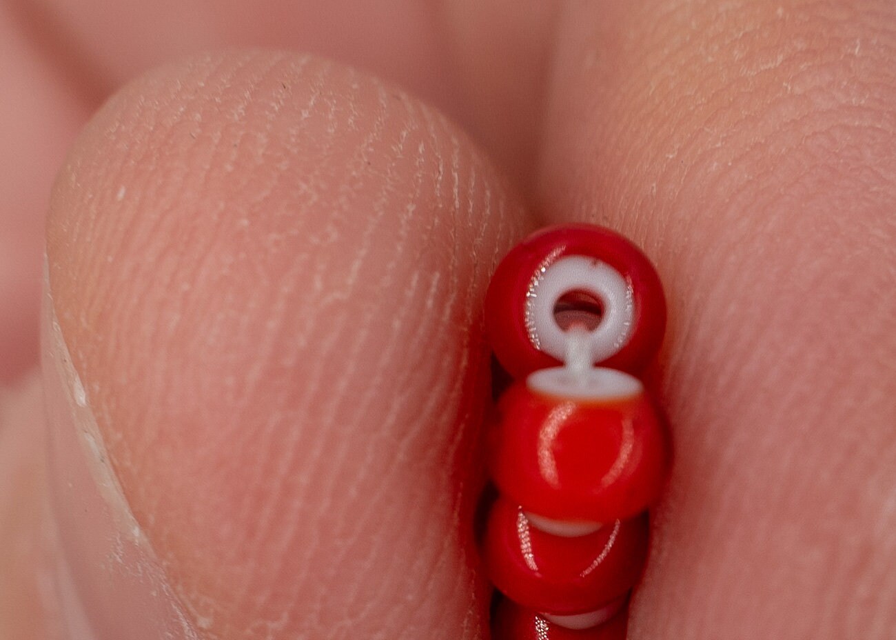 Red White Heart Beads. 4mm African Trade whiteheart beads