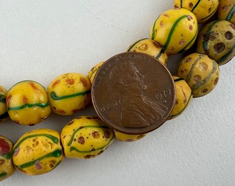 Antique Venetian African Trade Beads. Mustard Yellow Old Eye Beads