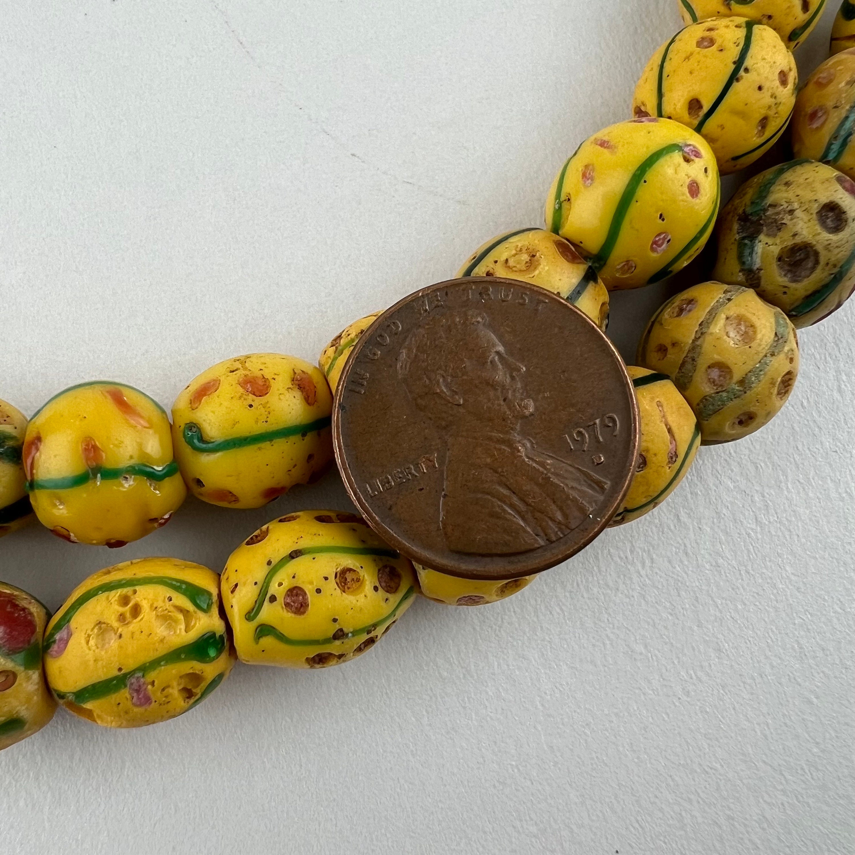 Antique Venetian African Trade Beads. Mustard Yellow Old Eye Beads