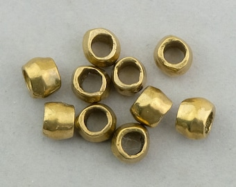 10 Rustic Brass Beads. 12mm Smooth Rustic Metal Big Hole Beads. FMB-99