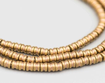 Small Brass Collared Heishi Beads on Brass 3x3mm with 2mm Hole - 240 Beads 24" Strand SKU-MB-25-B