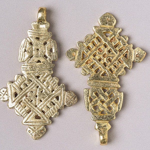 Large Coptic Cross Pendant. 65x49mm Gold Wash Ethiopian Cross Pendant. PEN-209