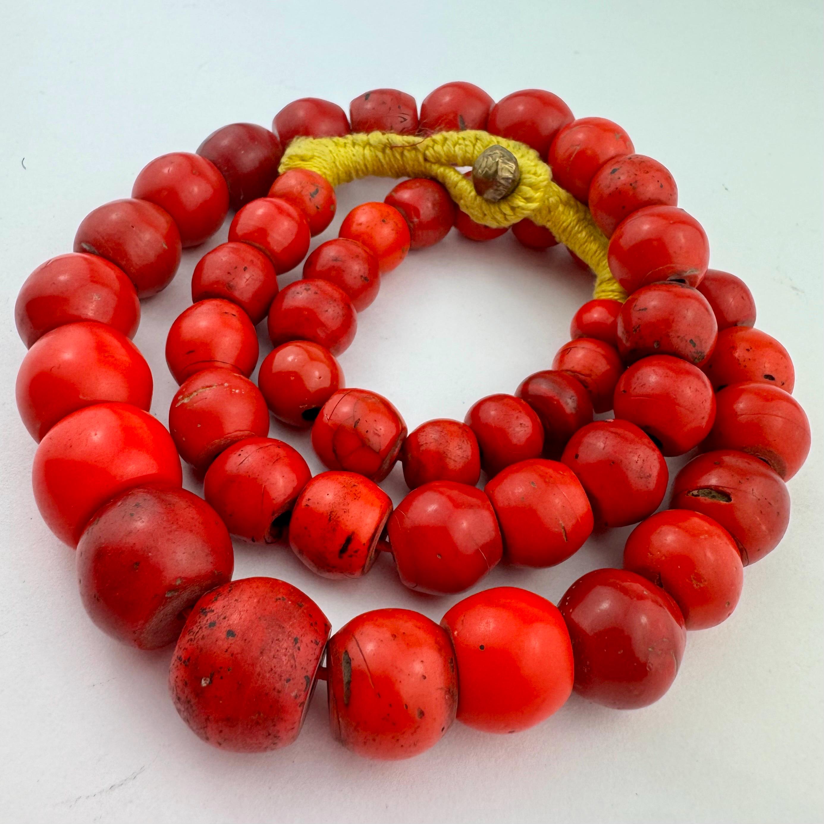 Old Tibetan Sherpa Coral Glass Beads Necklace. TB-6135 - Etsy