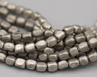 Antique Silver Rounded Rectangle Beads 2x3mm Small African Nickle