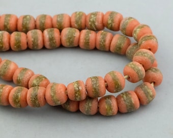 50 - Recycled Glass Beads. 14mm Opaque Peach and Gold African Beads. Sea Glass Beads. SKU-RG14-73