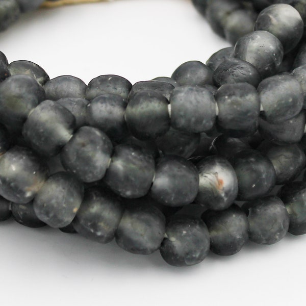 55 African Recycled Glass. 10mm Slate Gray Krobo Glass Beads. RG10-33