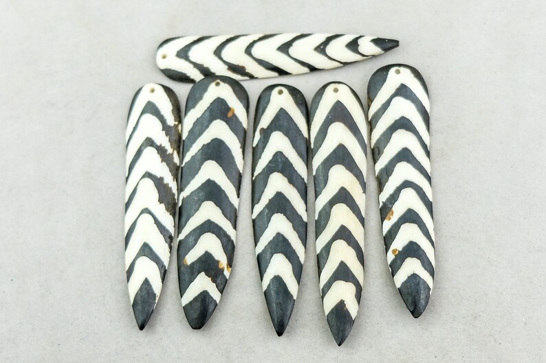 Long Batik Bone Feather Pendant from Kenya BONE-18