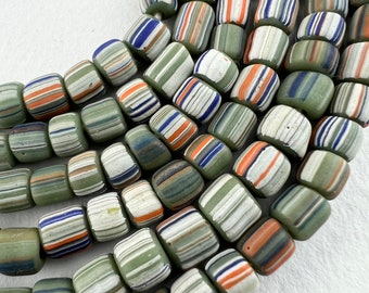 Java Gooseberry Beads. 5mm Green  handmade striped ethnic beads. GLS-157