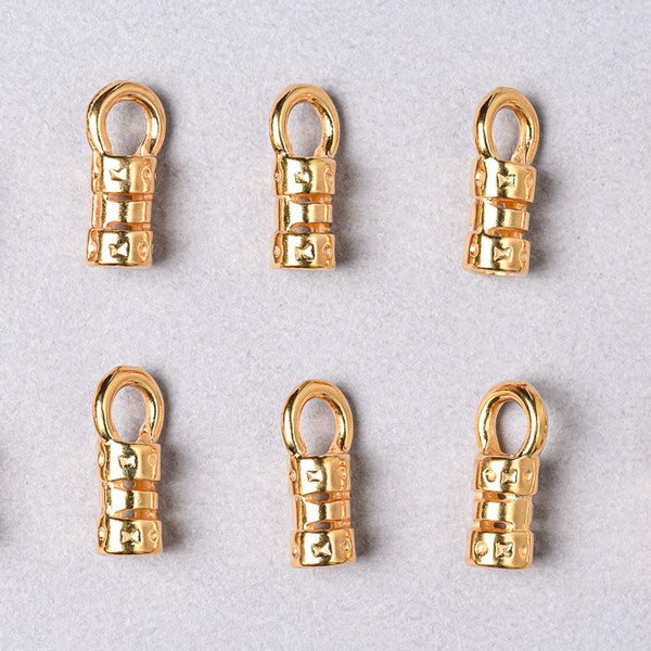 10 Gold Plated 2mm Leather Crimp Ends With Loop. CL-22