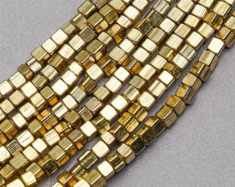 275 - Brass Cube Beads. 3mm square Metal Spacer Beads, SKU-MB-129-B