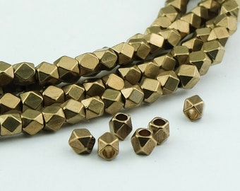 140 Faceted Brass Beads . 4-5mm  Brass Cornerless Cube Beads -  SKU-MB-55-B