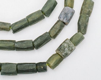 Serpentine Jade Beads. Afghan Rustic Faceted Green Jade Beads. GM-394