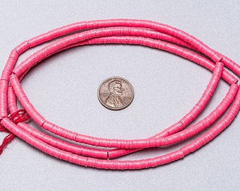 34” Real Vinyl Beads. 4mm Hot Pink Waist Beads. Phono Record Disc Beads. African Trade Beads. VINYL4-52