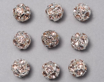 10 Lt Topaz Czech Rhinestone beads. 10mm Silver Rhinestone Balls. Rball10-5