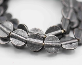 55 Black Brass Beads. Flat Round Coin Metal Beads. MB-77-GM