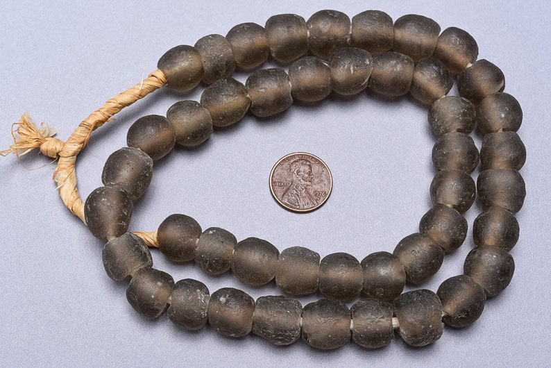RG14-126 African Recycled Glass Beads 14mm Amber Sea Glass Beads
