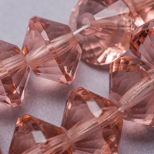 Vintage Czech Faceted Bicone Glass Beads. 14mm Peach Pink Czech Glass Beads. CZ-66