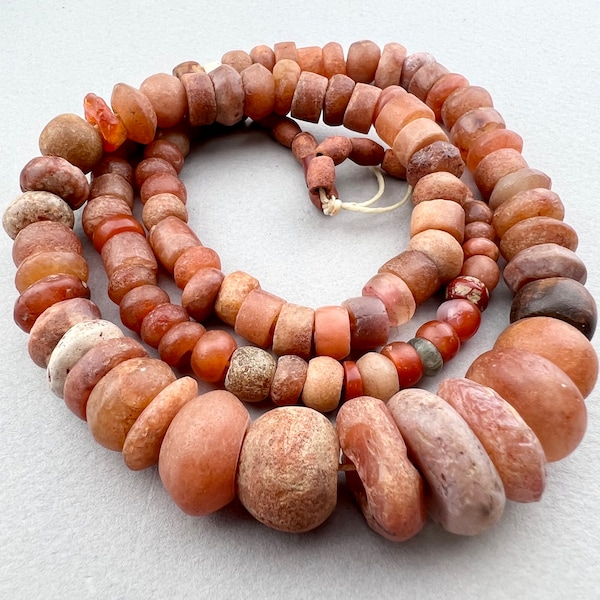 Ancient Calcite, Jasper, Carnelian Stone Beads. Mali Djenne Excavated Beads. TB-3253