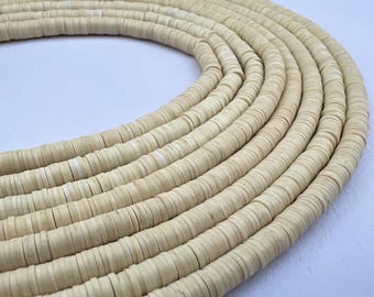 Vinyl 4mm Beads Phono Record Heishi Disc Beads - Warm Off White  - African Trade 1000+ Beads on Strand 30” Strand VINYL4-69