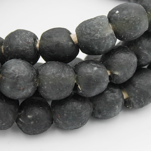 African Recycled Glass Beads. Charcoal Gray Ghana KROBO Glass Trade Beads. RG14-130