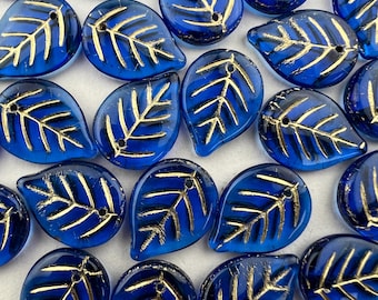 12 DOUBLE Sided 18x13mm Czech Glass Apple Leaf Beads Medium Transparent Blue CZ-715