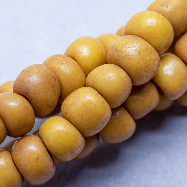 46” African Maasai Beads. Mustard Yellow African Seed Beads Strand. AMB-42