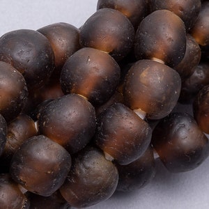 African Recycled Glass Beads. 12mm Dark Topaz Ghana KROBO Glass Trade Beads. RG12-31