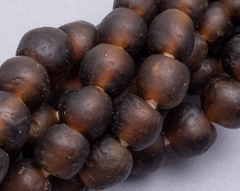 African Recycled Glass Beads. 12mm Dark Topaz Ghana KROBO Glass Trade Beads. RG12-31