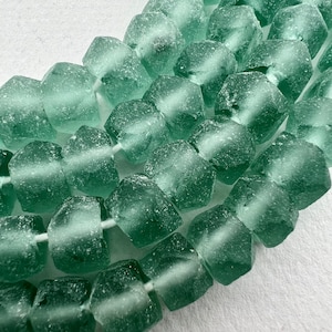 Recycled Java Glass Beads. Soft Green Faceted Quality Recycled Beads. TBW-290