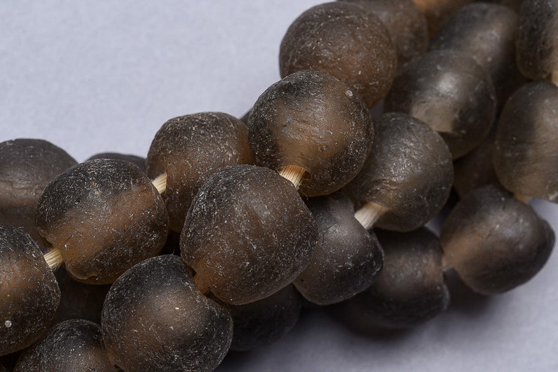 RG14-126 African Recycled Glass Beads 14mm Amber Sea Glass Beads
