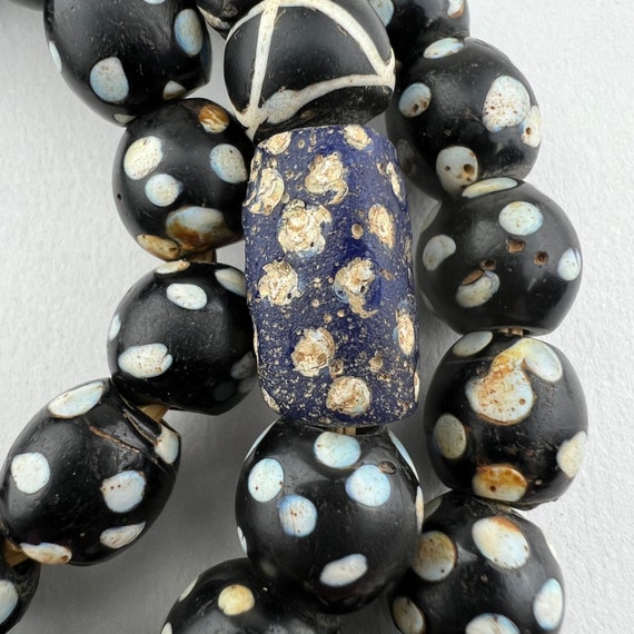 Antique Venetian Skunk Beads. African Trade Eye Beads Black With