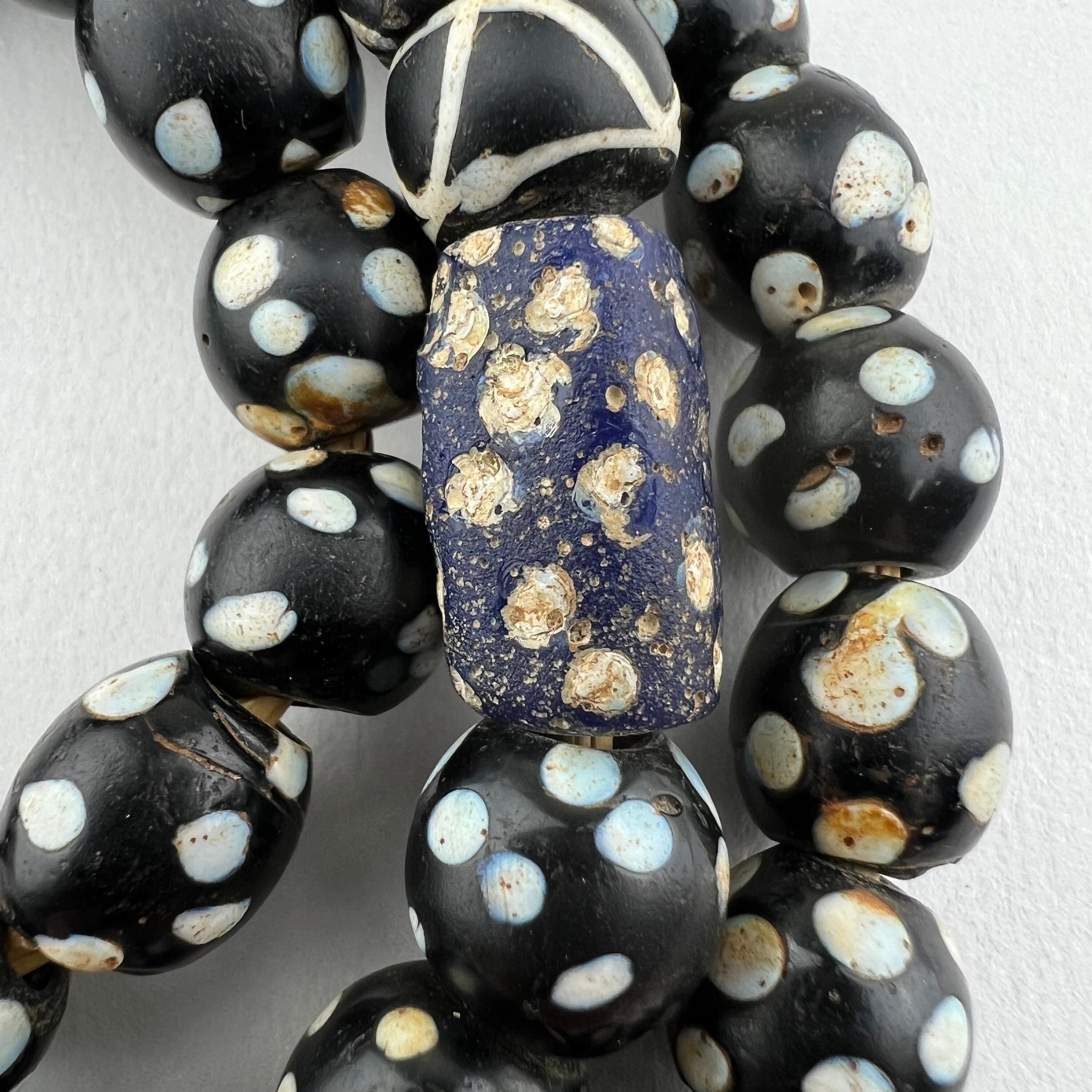 Antique Venetian Skunk Beads. African Trade Eye Beads Black With
