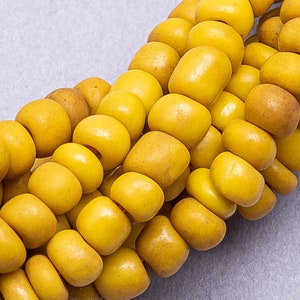 African Maasai Beads. 46&quot; Long Strand Yellow Glass Beads. AMB-47