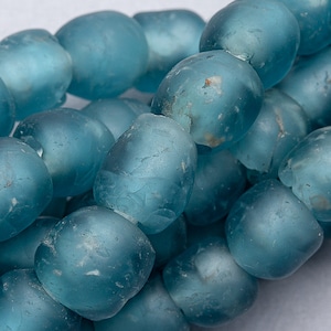 Recycled African Glass Beads. 8mm  Krobo Soft Blue Beads. RG10-24
