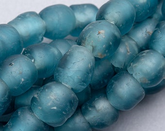 Recycled African Glass Beads. 10mm  Krobo Soft Blue Beads. RG10-24