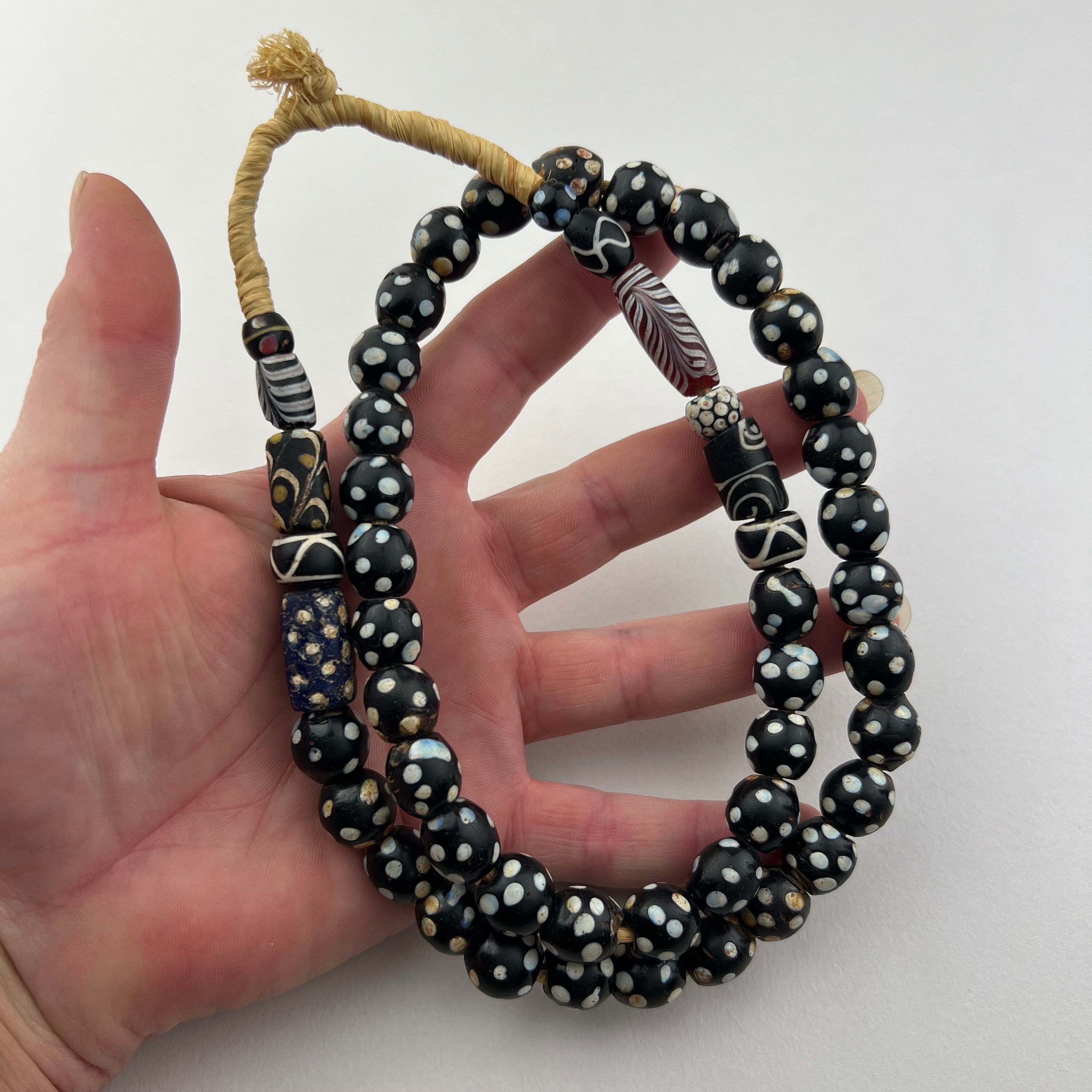 Antique Venetian Skunk Beads. African Trade Eye Beads Black With 