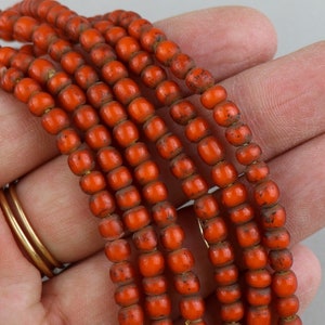 Orange White Heart African Trade Beads ONGWH-5